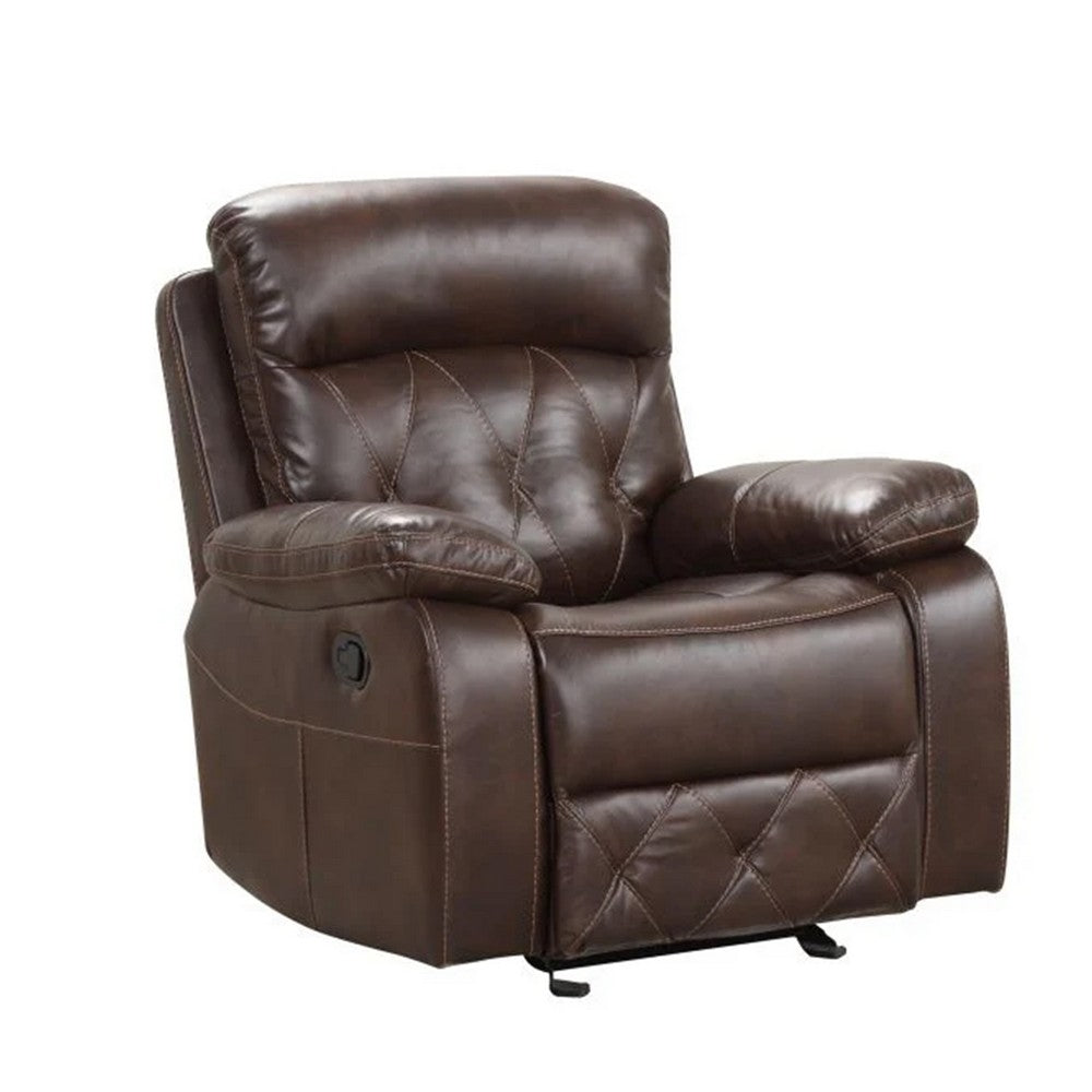 Kesy Manual Glider Recliner Chair, Pillow Top Arms, Brown Faux Leather - BM339355