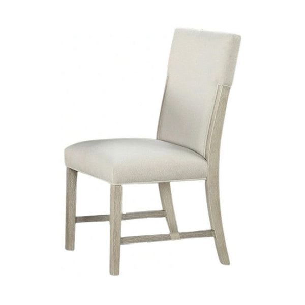 Hagy Side Dining Chair Set of 2, Natural Brown Solid Wood, Soft White Fabric - BM339363