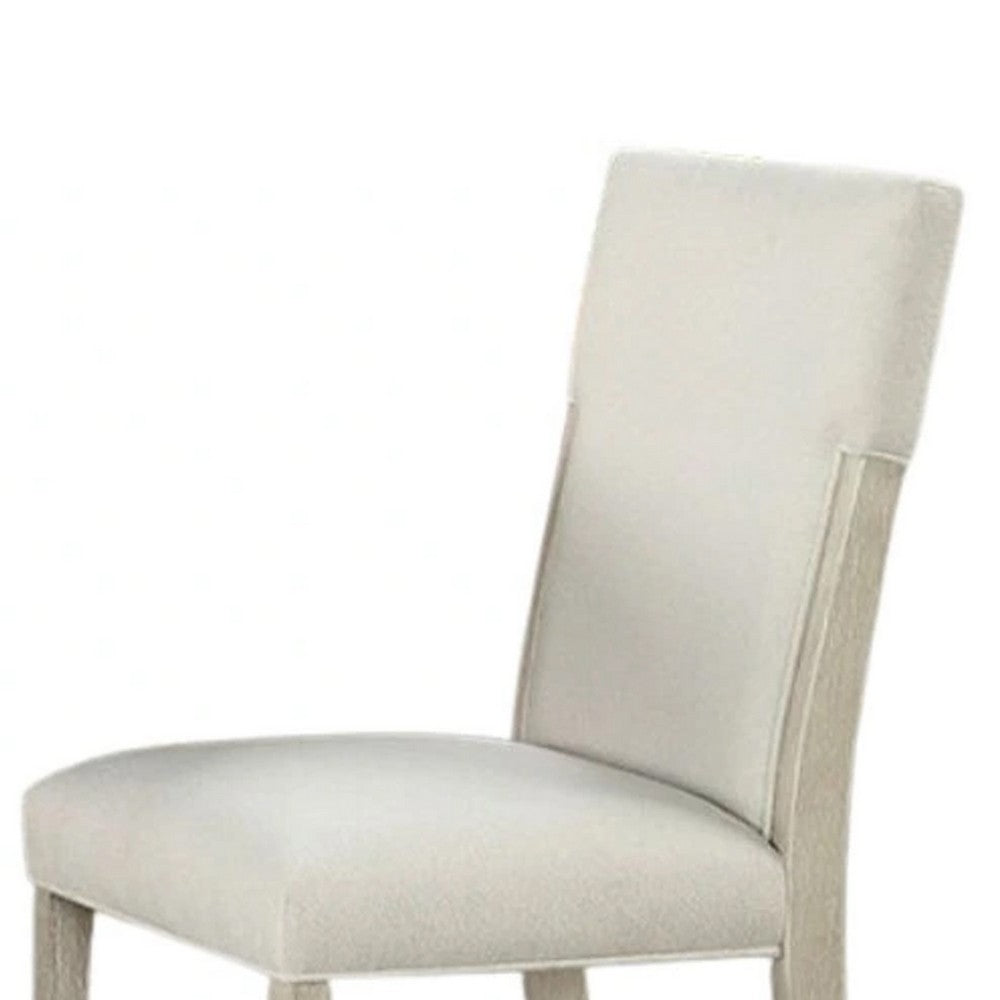 Hagy Side Dining Chair Set of 2, Natural Brown Solid Wood, Soft White Fabric - BM339363