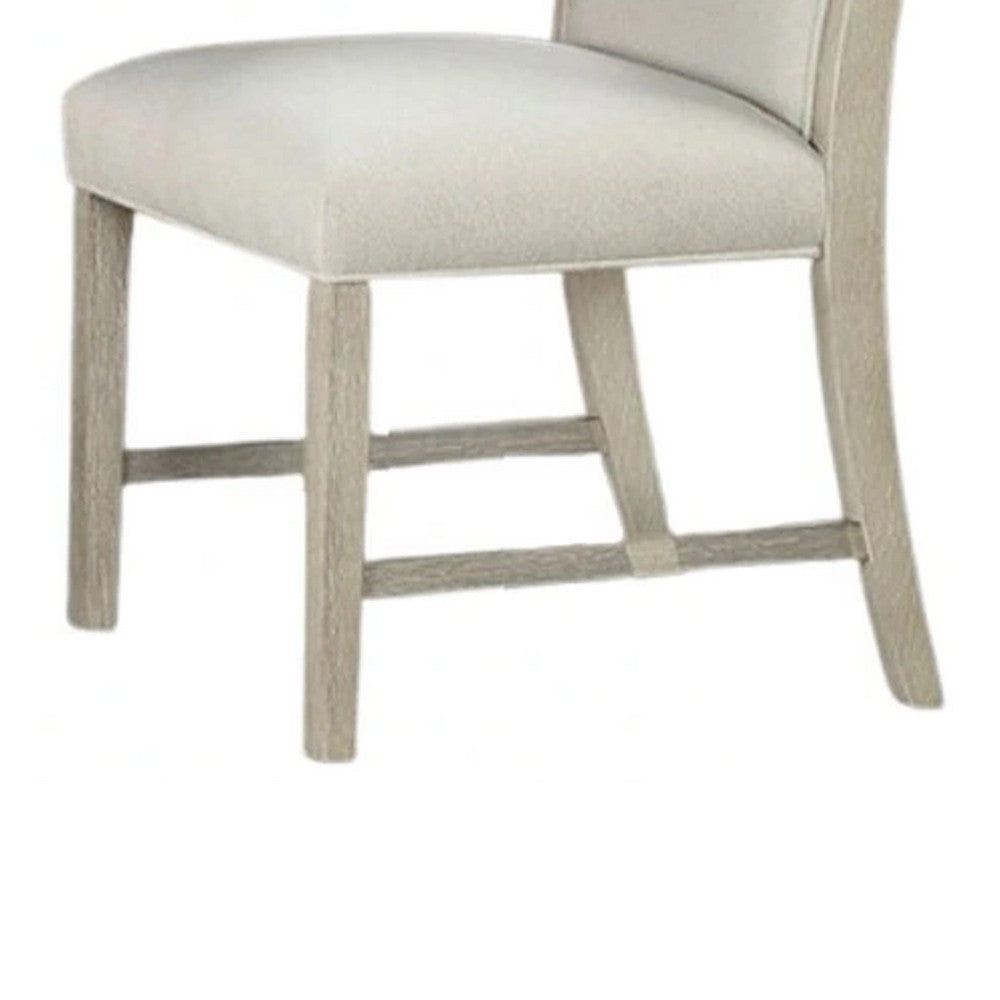 Hagy Side Dining Chair Set of 2, Natural Brown Solid Wood, Soft White Fabric - BM339363