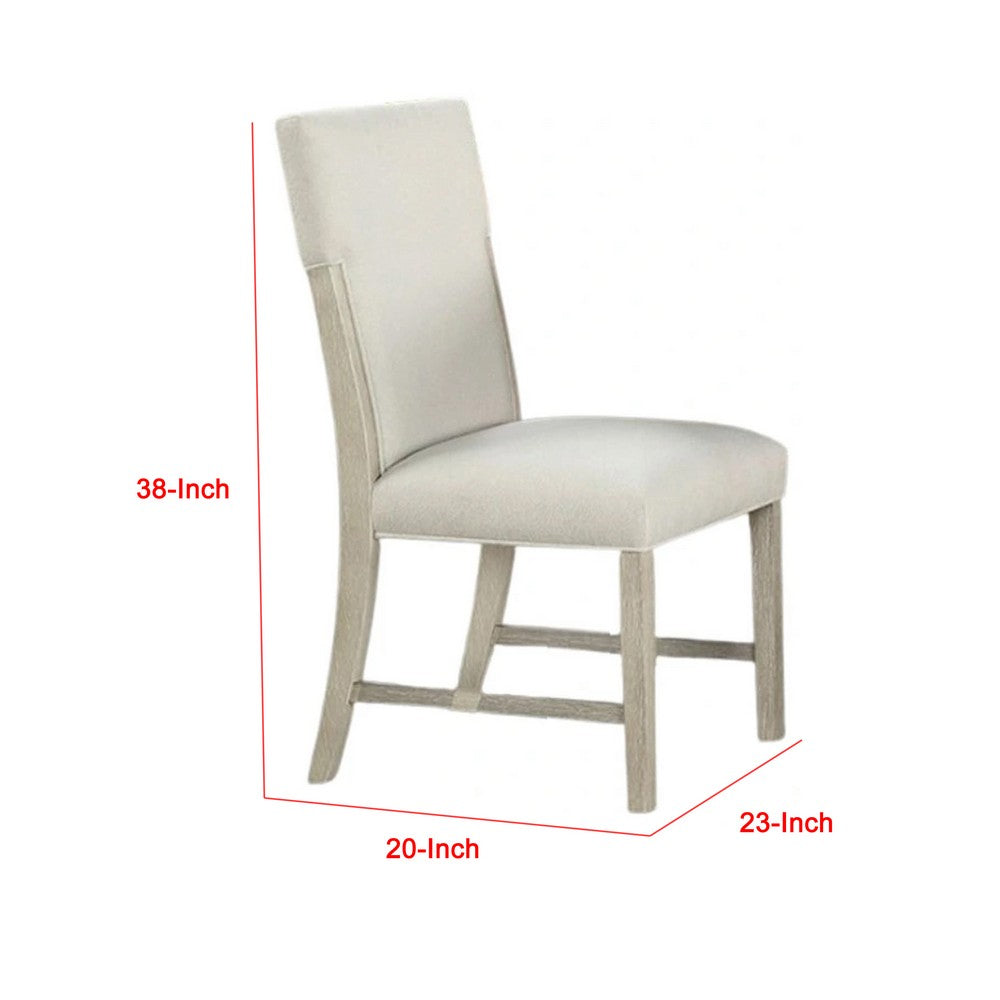 Hagy Side Dining Chair Set of 2, Natural Brown Solid Wood, Soft White Fabric - BM339363
