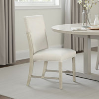 Hagy Side Dining Chair Set of 2, Natural Brown Solid Wood, Soft White Fabric - BM339363
