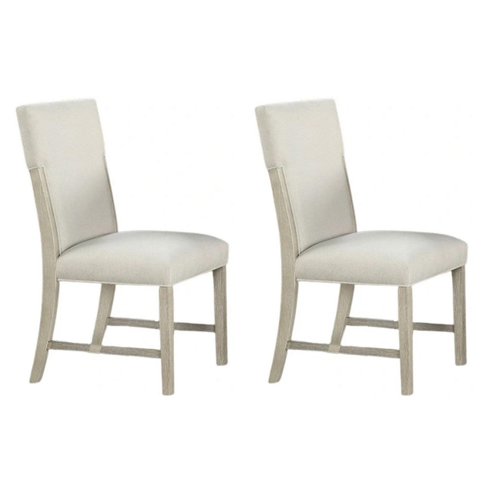 Hagy Side Dining Chair Set of 2, Natural Brown Solid Wood, Soft White Fabric - BM339363