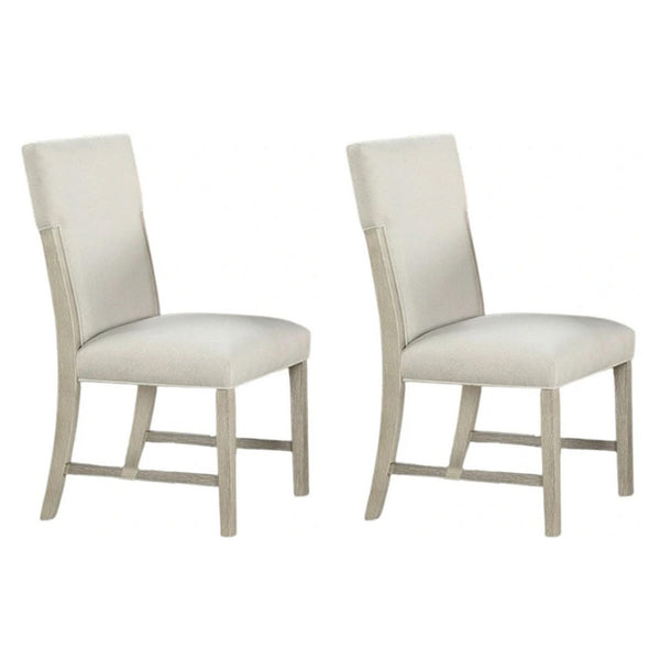 Hagy Side Dining Chair Set of 2, Natural Brown Solid Wood, Soft White Fabric - BM339363