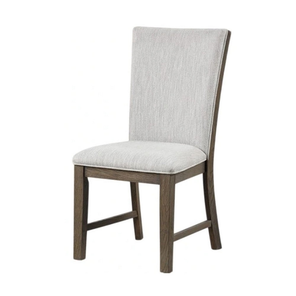 Clema Side Dining Chair Set of 2, Oak Brown Wood, Gray Fabric and Foam - BM339364