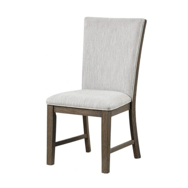 Clema Side Dining Chair Set of 2, Oak Brown Wood, Gray Fabric and Foam - BM339364