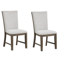 Clema Side Dining Chair Set of 2, Oak Brown Wood, Gray Fabric and Foam - BM339364