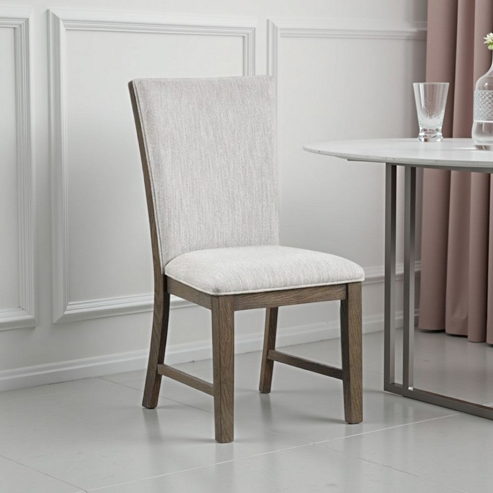 Clema Side Dining Chair Set of 2, Oak Brown Wood, Gray Fabric and Foam - BM339364