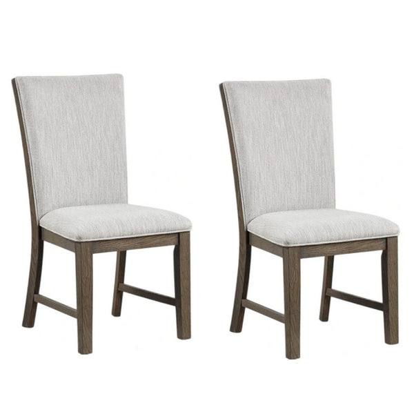 Clema Side Dining Chair Set of 2, Oak Brown Wood, Gray Fabric and Foam - BM339364