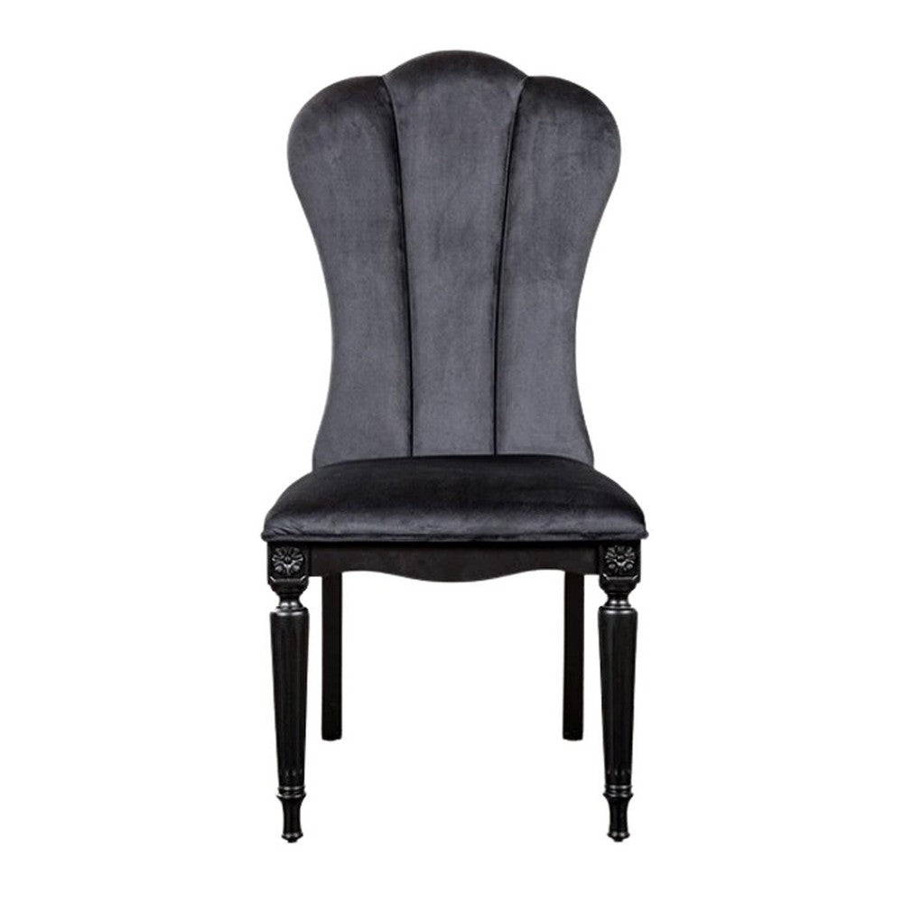 Hixe Side Dining Chair Set of 2, Scalloped, Turned Fluted Wood Legs, Black - BM339365