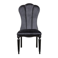Hixe Side Dining Chair Set of 2, Scalloped, Turned Fluted Wood Legs, Black - BM339365