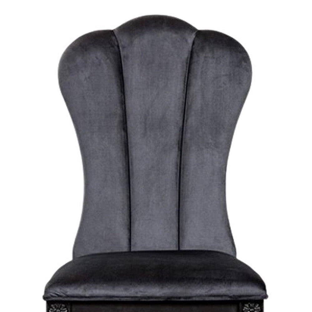 Hixe Side Dining Chair Set of 2, Scalloped, Turned Fluted Wood Legs, Black - BM339365