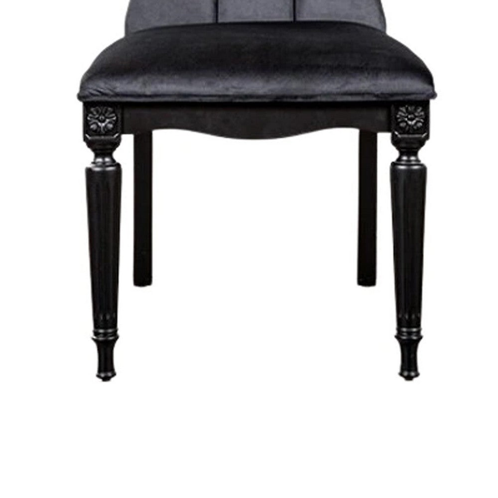 Hixe Side Dining Chair Set of 2, Scalloped, Turned Fluted Wood Legs, Black - BM339365