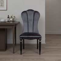 Hixe Side Dining Chair Set of 2, Scalloped, Turned Fluted Wood Legs, Black - BM339365