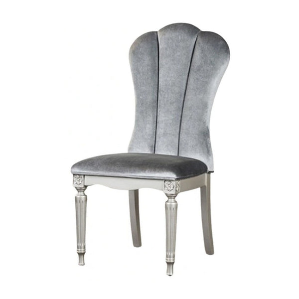 Hixe Side Dining Chair Set of 2, Silver Wood, Gray Fabric Cushioned Seats - BM339367