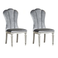 Hixe Side Dining Chair Set of 2, Silver Wood, Gray Fabric Cushioned Seats - BM339367