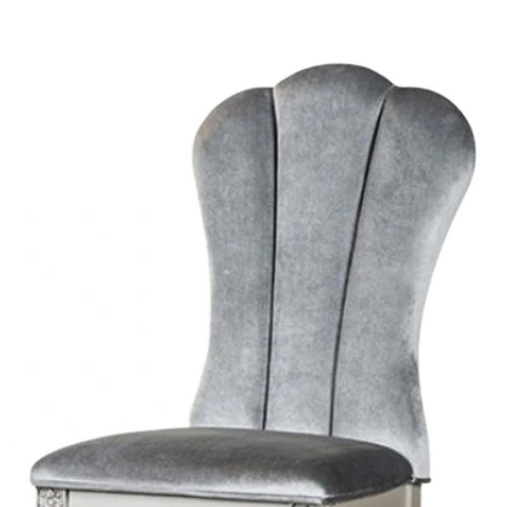 Hixe Side Dining Chair Set of 2, Silver Wood, Gray Fabric Cushioned Seats - BM339367