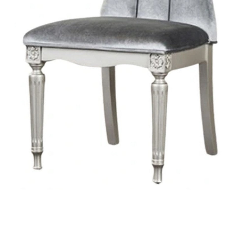 Hixe Side Dining Chair Set of 2, Silver Wood, Gray Fabric Cushioned Seats - BM339367