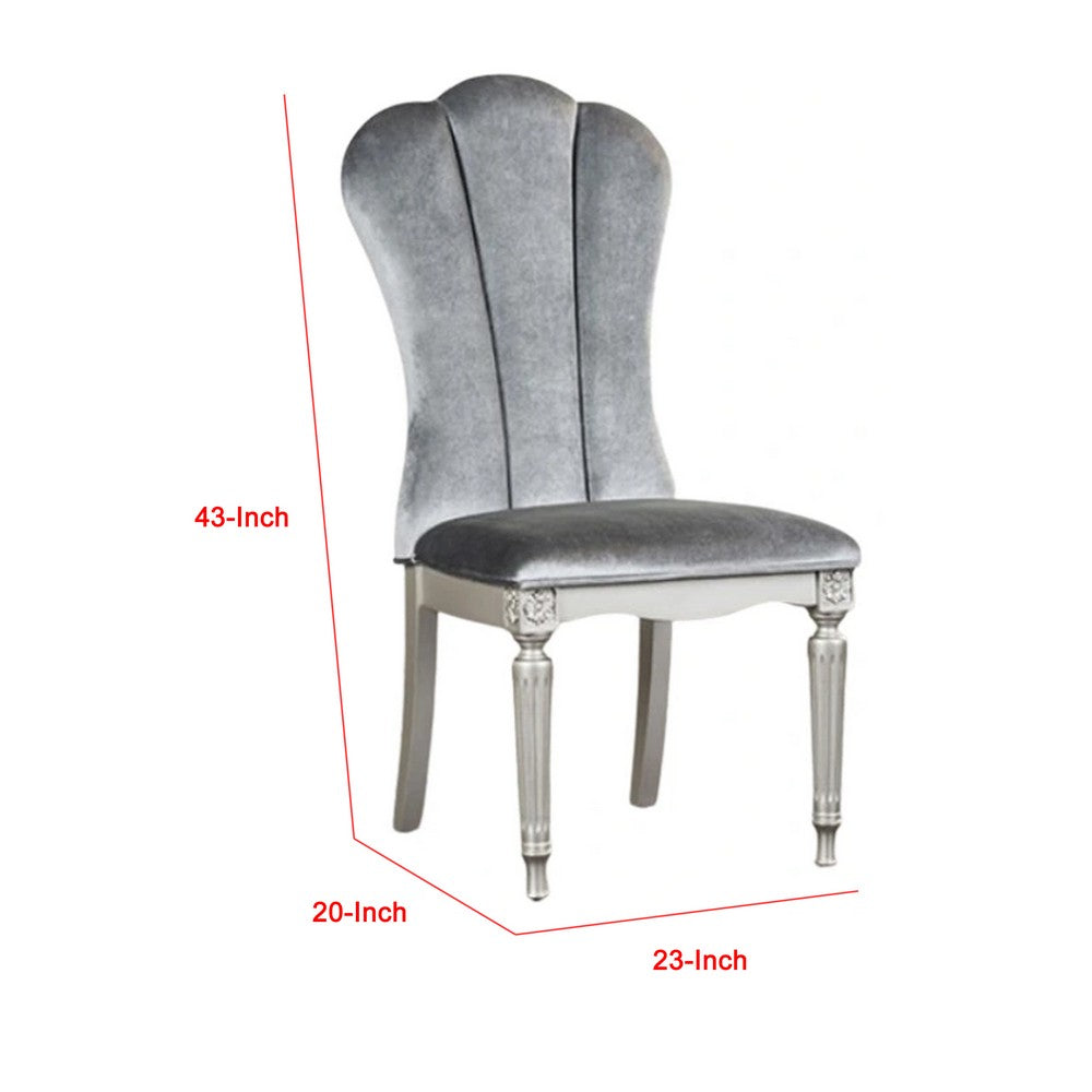 Hixe Side Dining Chair Set of 2, Silver Wood, Gray Fabric Cushioned Seats - BM339367