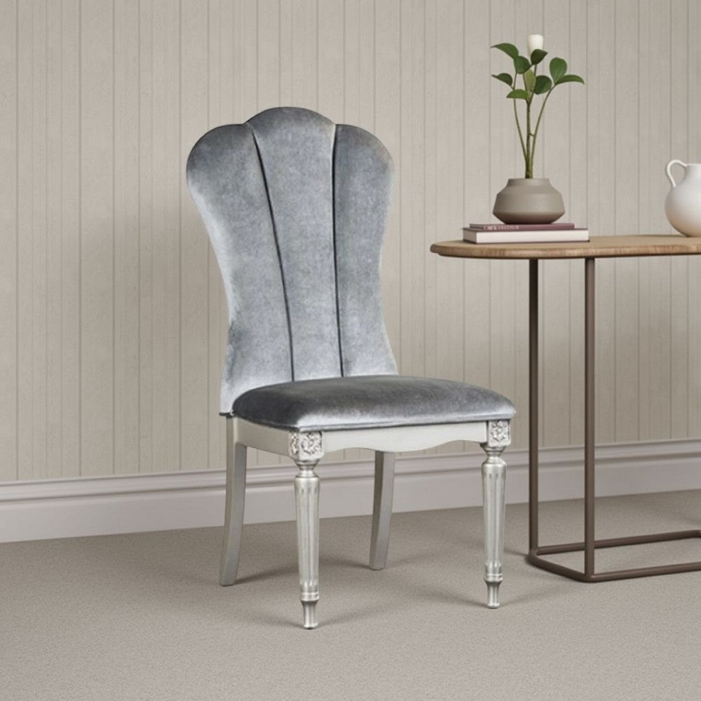 Hixe Side Dining Chair Set of 2, Silver Wood, Gray Fabric Cushioned Seats - BM339367