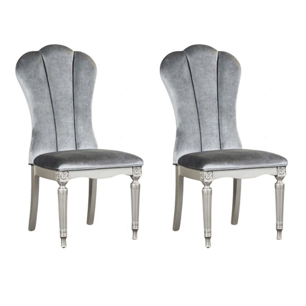 Hixe Side Dining Chair Set of 2, Silver Wood, Gray Fabric Cushioned Seats - BM339367