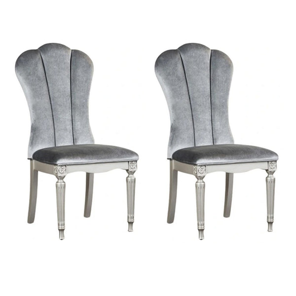 Hixe Side Dining Chair Set of 2, Silver Wood, Gray Fabric Cushioned Seats - BM339367