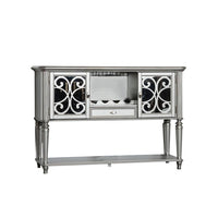 Hixe Sideboard Buffet w Wine Rack, Silver Wood, Fluted Legs, 60 Inch - BM339368