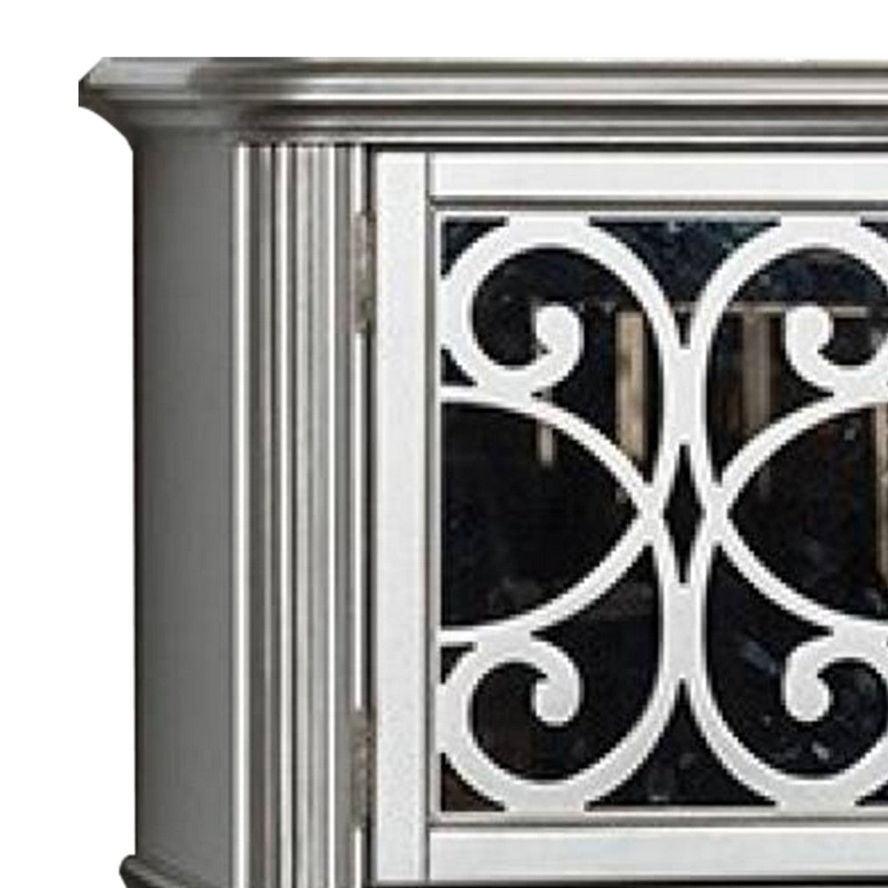 Hixe Sideboard Buffet w Wine Rack, Silver Wood, Fluted Legs, 60 Inch - BM339368