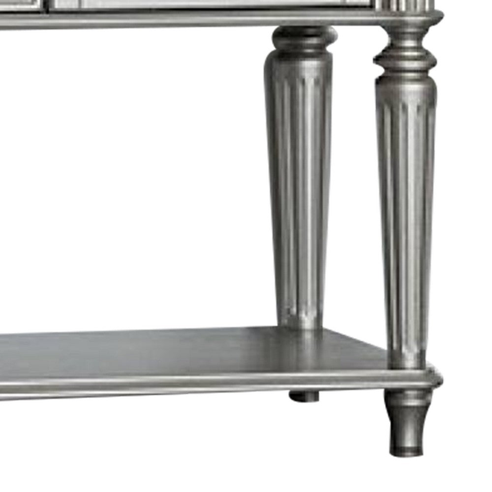 Hixe Sideboard Buffet w Wine Rack, Silver Wood, Fluted Legs, 60 Inch - BM339368