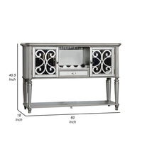 Hixe Sideboard Buffet w Wine Rack, Silver Wood, Fluted Legs, 60 Inch - BM339368