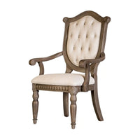 Hama Dining Armchair Set of 2, Weathered Oak Wood, Tufted Beige Fabric - BM339370