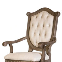 Hama Dining Armchair Set of 2, Weathered Oak Wood, Tufted Beige Fabric - BM339370