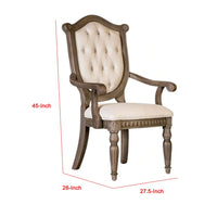 Hama Dining Armchair Set of 2, Weathered Oak Wood, Tufted Beige Fabric - BM339370
