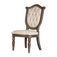 Hama Side Dining Chair Set of 2, Weathered Oak Wood, Tufted Beige Fabric - BM339371