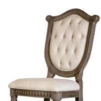 Hama Side Dining Chair Set of 2, Weathered Oak Wood, Tufted Beige Fabric - BM339371