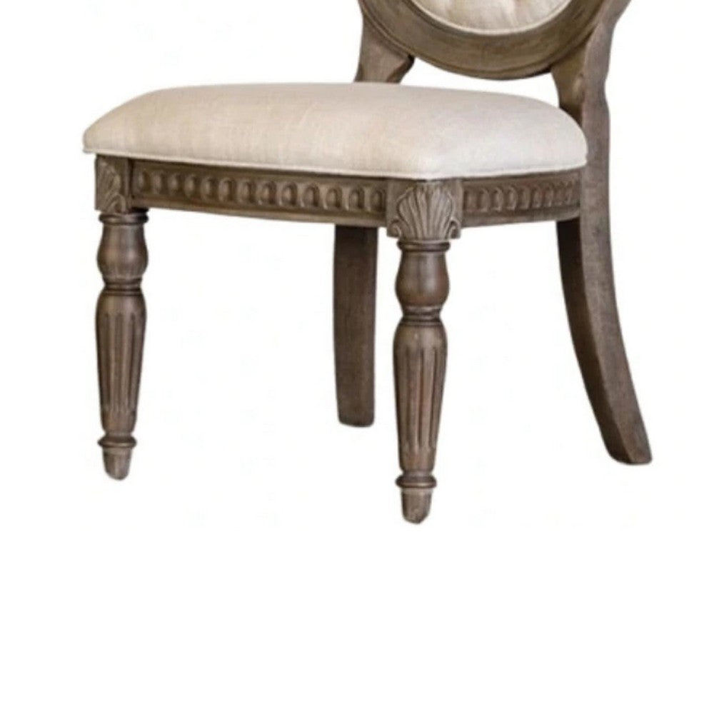 Hama Side Dining Chair Set of 2, Weathered Oak Wood, Tufted Beige Fabric - BM339371