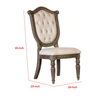 Hama Side Dining Chair Set of 2, Weathered Oak Wood, Tufted Beige Fabric - BM339371