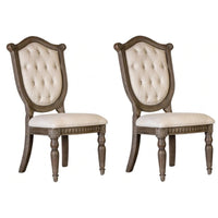 Hama Side Dining Chair Set of 2, Weathered Oak Wood, Tufted Beige Fabric - BM339371