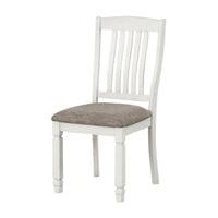 Dola Side Dining Chair Set of 2, Rustic White Wood, Gray Fabric, Slat Back - BM339372