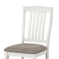 Dola Side Dining Chair Set of 2, Rustic White Wood, Gray Fabric, Slat Back - BM339372
