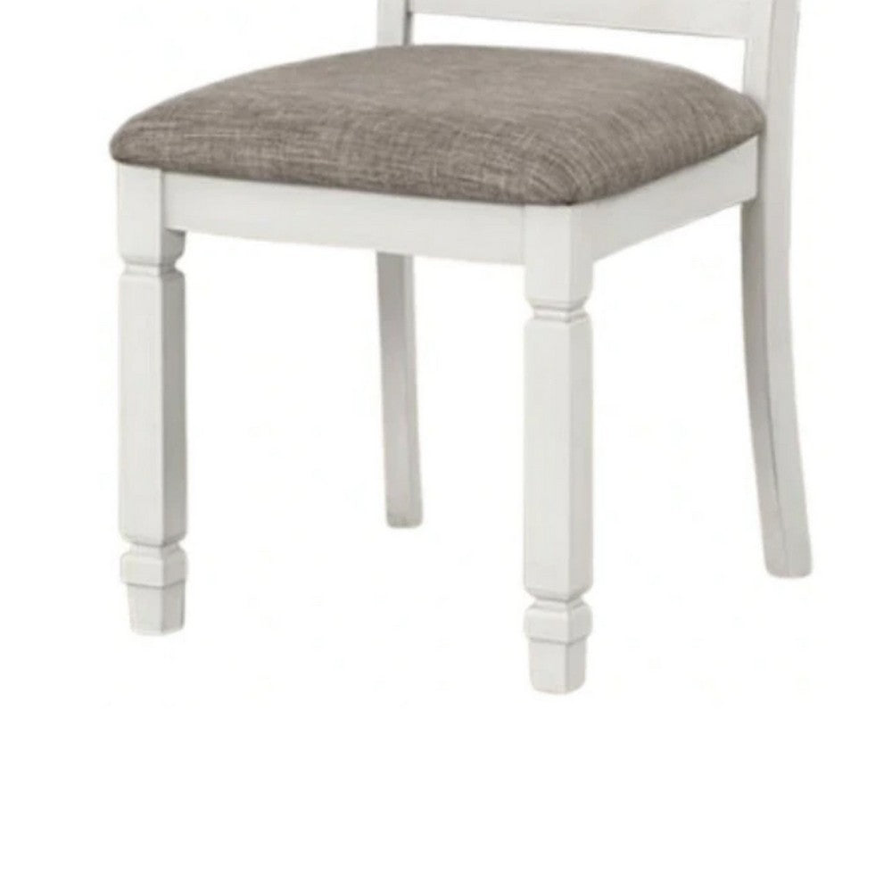 Dola Side Dining Chair Set of 2, Rustic White Wood, Gray Fabric, Slat Back - BM339372