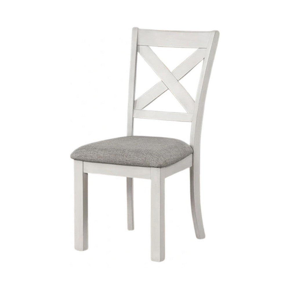 Rone Side Dining Chair Set of 2, Rustic White Rubberwood, Gray Fabric - BM339374