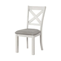 Rone Side Dining Chair Set of 2, Rustic White Rubberwood, Gray Fabric - BM339374