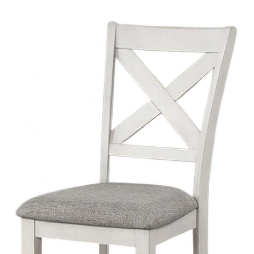 Rone Side Dining Chair Set of 2, Rustic White Rubberwood, Gray Fabric - BM339374