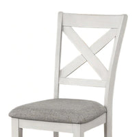 Rone Side Dining Chair Set of 2, Rustic White Rubberwood, Gray Fabric - BM339374