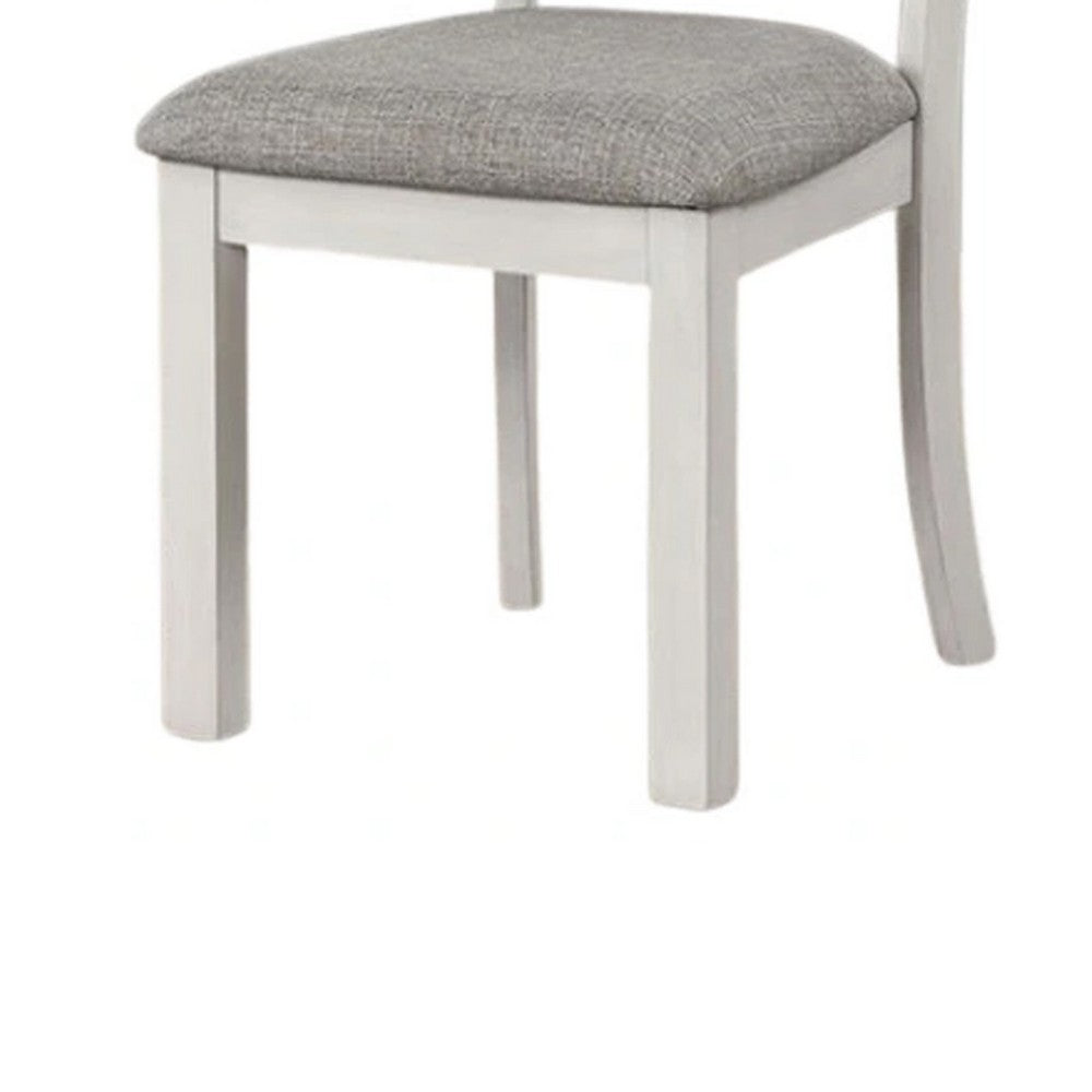 Rone Side Dining Chair Set of 2, Rustic White Rubberwood, Gray Fabric - BM339374