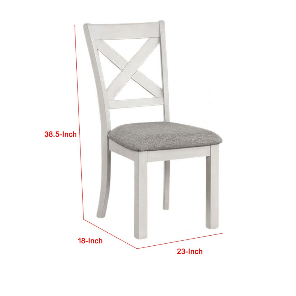 Rone Side Dining Chair Set of 2, Rustic White Rubberwood, Gray Fabric - BM339374