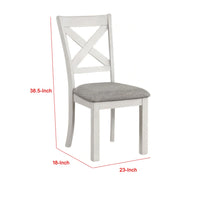 Rone Side Dining Chair Set of 2, Rustic White Rubberwood, Gray Fabric - BM339374