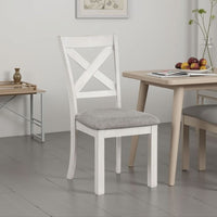 Rone Side Dining Chair Set of 2, Rustic White Rubberwood, Gray Fabric - BM339374