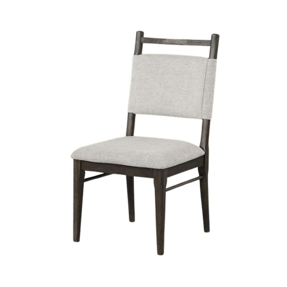 Oline Side Dining Chair Set of 2, Dark Walnut Brown Wood, Light Gray Fabric - BM339376